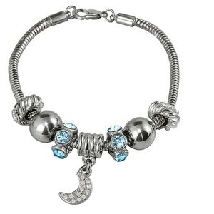 Sparkly Moon Silver Charm Bracelet